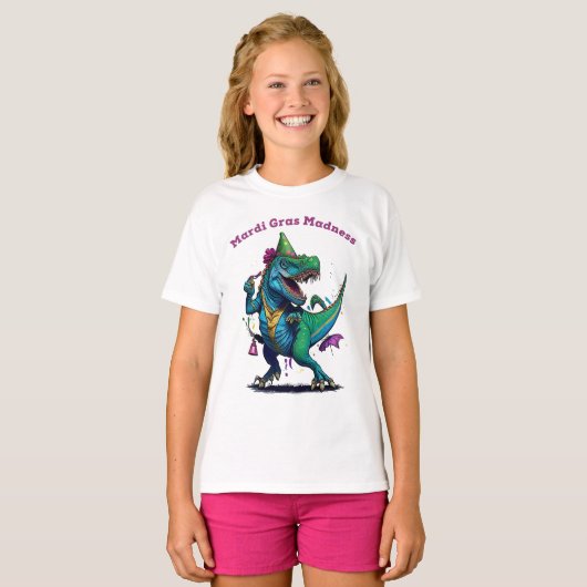 T-shirt Mardi Gras Madness T Rex Dinosaur Perle Mardi Graw (Devant entier)