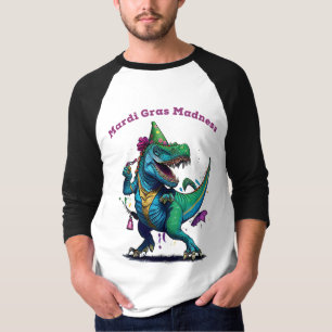 T-shirt Mardi Gras Madness T Rex Dinosaur Perle Mardi Graw