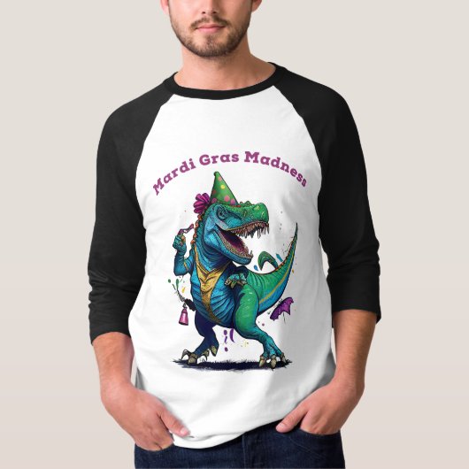 T-shirt Mardi Gras Madness T Rex Dinosaur Perle Mardi Graw (Devant)