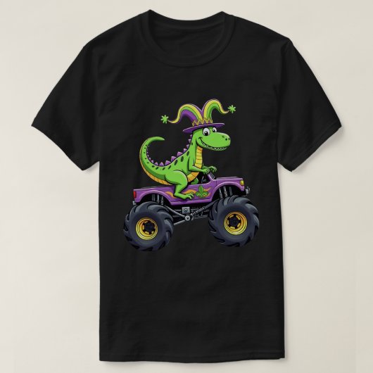 T-shirt Mardi Gras Monster Truck Dinosaur t rex (Design devant)