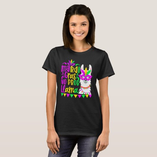 T-shirt Mardi Gras No Prob Llama Alpaca Funny Carnival Cos (Devant entier)