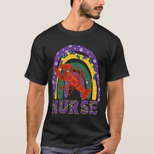T-shirt Mardi Gras Nurse Crawfish Rainbow Mask perles Ense (Devant)