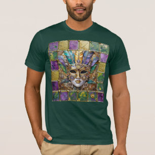 T-shirt Mardi Gras Or & Céramique Masque de plumes colorée
