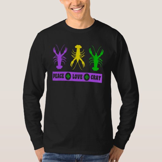 T-shirt Mardi Gras Parade Peace Love Crawfish Crayfish New (Devant)