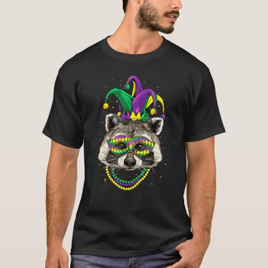 T-shirt Mardi Gras Party Carnival Jester Raccoon Trash Pan (Devant)