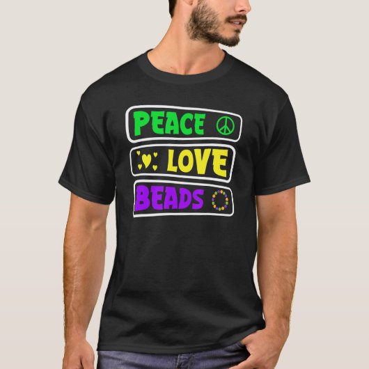 T-shirt Mardi Gras Peace Love Beads Gras Mardi Nouvelle Or (Devant)