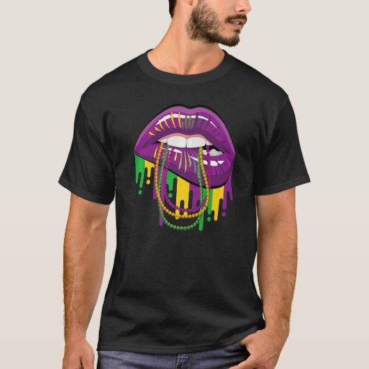 T-shirt Mardi Gras Perles et lèvres Fun Party (Devant)