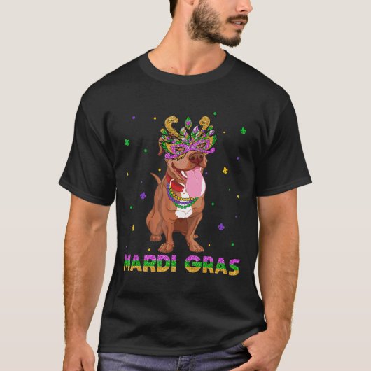 T-shirt Mardi Gras Pitbull Masque Et Perles (Devant)