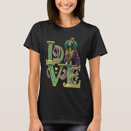 T-shirt Mardi Gras Poodle Word LOVE Masquerade (Devant)