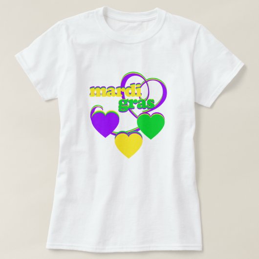 T-shirt Mardi Gras Purple Jaune Vert Coeur mignon Carnaval (Design devant)