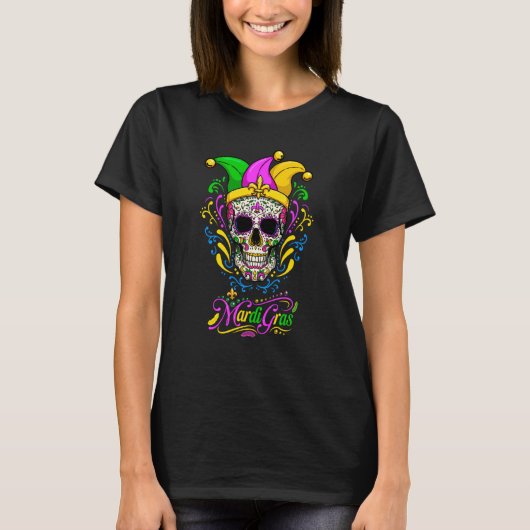 T-shirt Mardi Gras Sugar Skull Fleur De Lis Jesters Hat Pa (Devant)