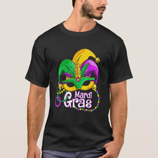 T-shirt Mardi Gras T Shirt Mardi Gras Beads Mask Feathers (Devant)