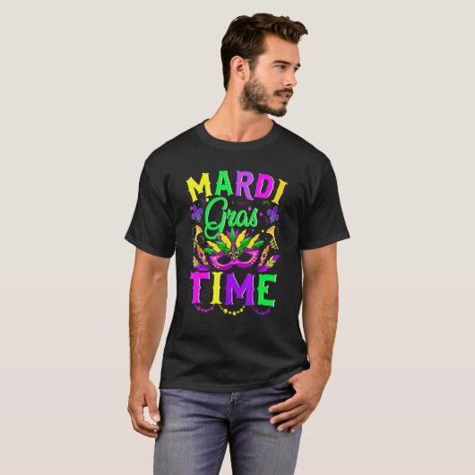 T-shirt Mardi Gras Time Feathered Krewes Mask Mardi Gras (Devant entier)