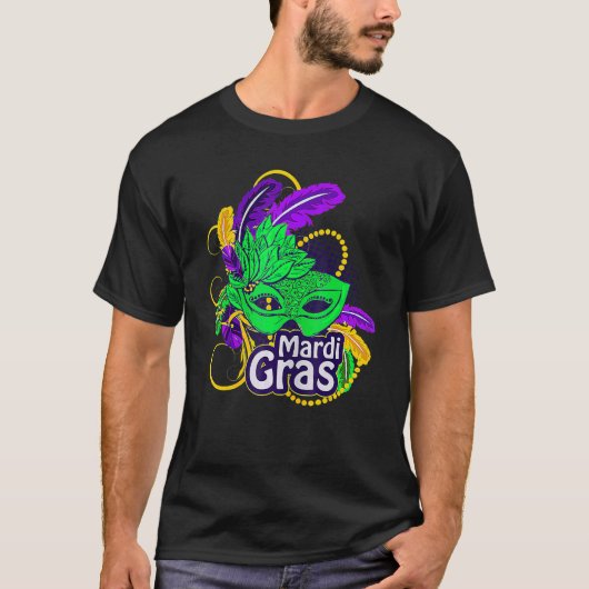 T-shirt Mardi Gras Tops Pour Femmes Mask Plumes perles NOL (Devant)