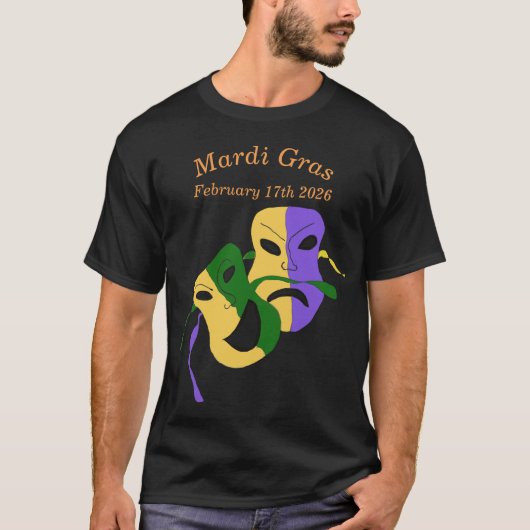 T-shirt Mardi Gras Tragedy Comedy Mask (Devant)