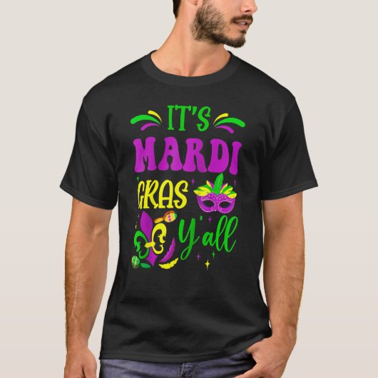 T-shirt Mardi Gras Yall Funny Mardi Gras Party Mask Beads (Devant)
