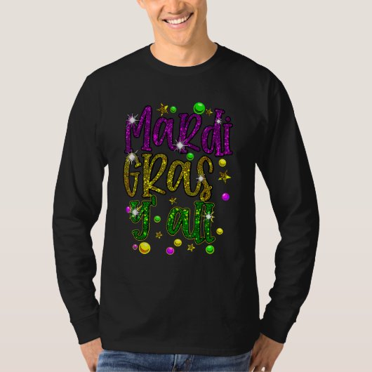 T-shirt Mardi Gras Y'all Galveston Fun Cute Beads And Mask (Devant)
