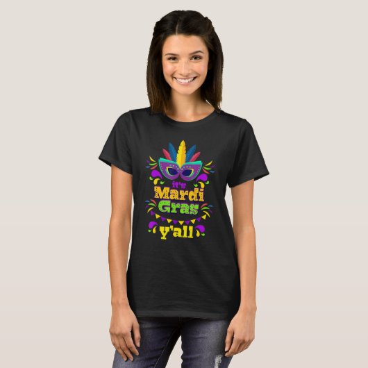 T-shirt Mardi Gras Y'all Galveston Fun Cute Beads et Mask (Devant entier)