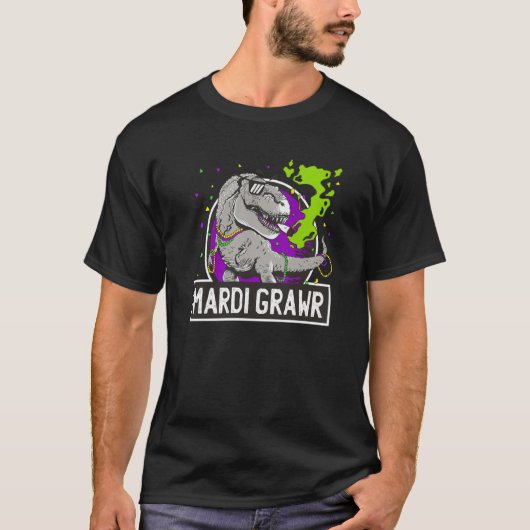T-shirt Mardi Grawr TRex Dinosaur Mardi Gras Bead New Orle (Devant)