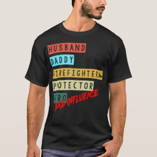 T-shirt Mari Papa Pompier Protecteur Héros Mauvais