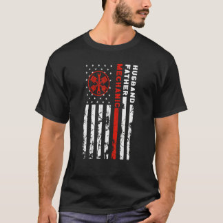 T-shirt Mari père mécanicien drapeau américain hommes Vint