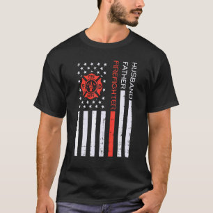 T-shirt Mari Père Pompier nous Drapeau Red Line Père