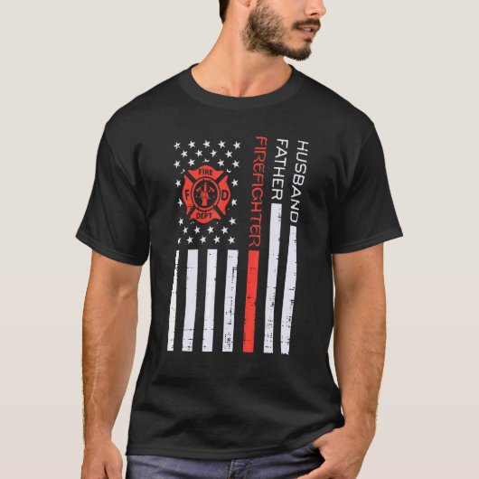 T-shirt Mari Père Pompier nous Drapeau Red Line Père (Devant)