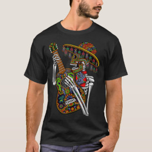 T-shirt Mariachi Skeleton Jouer Guitare Jour Des Morts