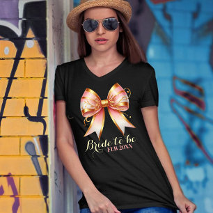 T-shirt Mariage avec un Nœud Floral Or et Rose