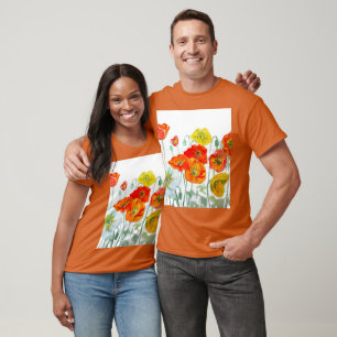 T-shirt Mariage d'aquarelle de Motif de fleurs rouge orang