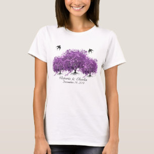 T-shirt Mariage de l'arbre à feuilles en forme de cœur vio