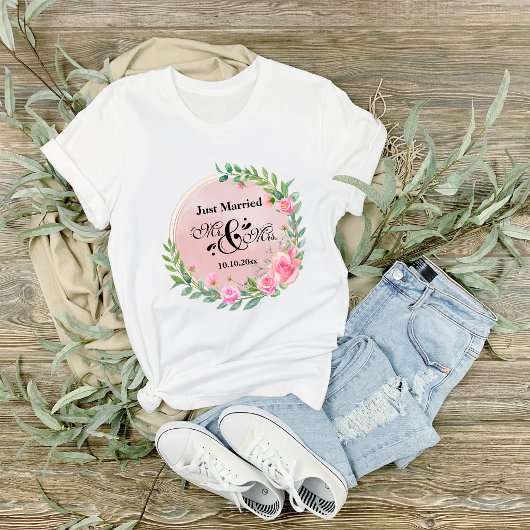 T-shirt Mariage élégant M et Mme Fleurs roses
