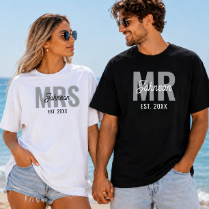 T-shirt Mariage personnalisé de couple marié M et Mme