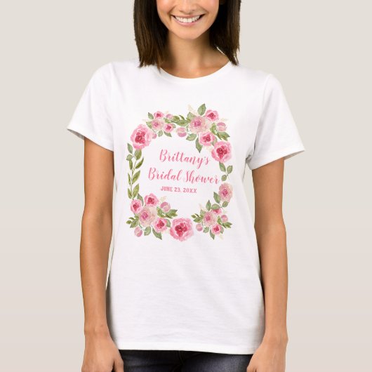 T-shirt Mariage personnalisé Fleurs de roses sauvages rose (Devant)