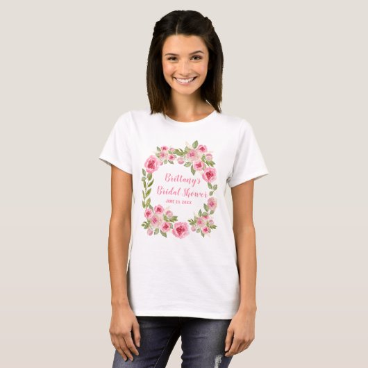 T-shirt Mariage personnalisé Fleurs de roses sauvages rose (Devant entier)