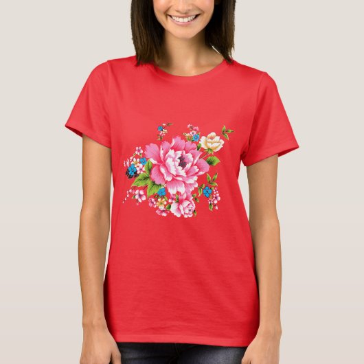 T-shirt Mariage Pink Peony bouquet de fleurs (Devant)