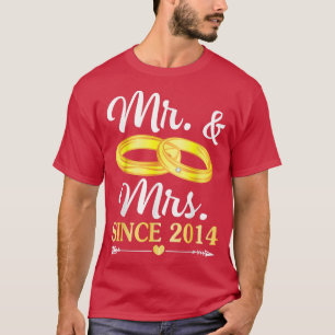 T-shirt Mariage Ring A Marié Mr & Mrs Depuis 2014 Happy Hu