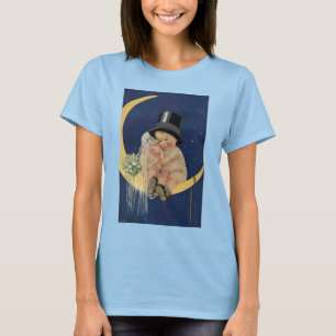 T-shirt Mariage Vintage, joli marié et mariée sur une Lune