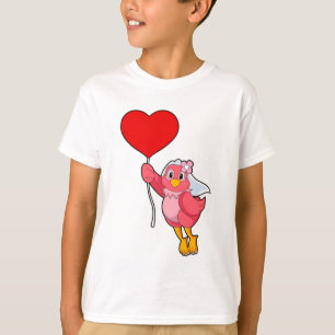 T-shirt Mariée oiseau avec voile et ballon en forme de cœu
