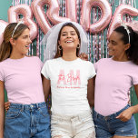 T-shirt Mariée personnalisée| Pink Monogram Future Mme.<br><div class="desc">Préparez-vous à fêter en style avec ce t-shirt marié personnalisé avec un arrière - plan en monogramme rose doux et une police de caractères élégante lisant "The Bride" avec son futur nom de famille. C’est le tee-shirt parfait pour les douches nuptiales, les soirées bachelorette, les séances photo fiançailles, ou se...</div>