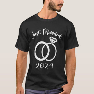 T-shirt Mariés à peine 2024 Anneaux de mariage Jeunes mari