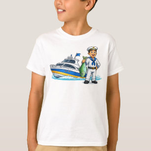 T-shirt Marin de dessin animé avec yacht et poisson Art na