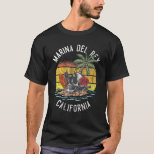 T-shirt Marina Del Rey Beach California Palms Skull Surf S