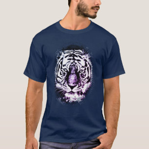 T-shirt Marine Bleu Couleur Pop Art Tiger Tête Élégant