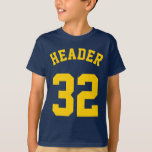 T-shirt Marine et conception d'or du Jersey de sports des<br><div class="desc">Marine et conception d'or du Jersey de sports des enfants | de jaune • T-shirt d'enfants</div>