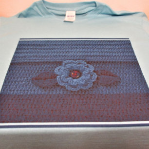 T-shirt Marine Royal Deep Blue Flower Artisan Crochet Impr