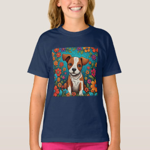 T-shirt Marionnette mignonne avec Fleurs d'Art folklorique