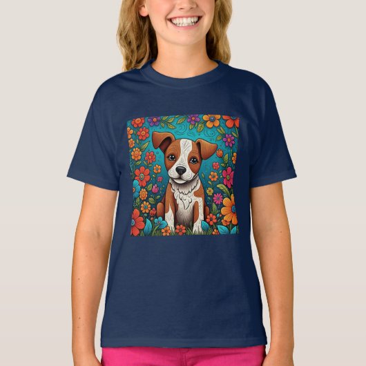 T-shirt Marionnette mignonne avec Fleurs d'Art folklorique (Devant)