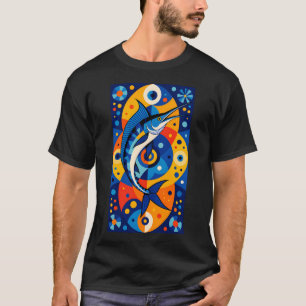 T-shirt Marlin Bleu Coloré Géométrique Moderne