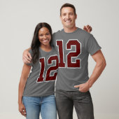 T-shirt Maroon and White Number 12 Jersey Player Uniform 1 (Unisexe)